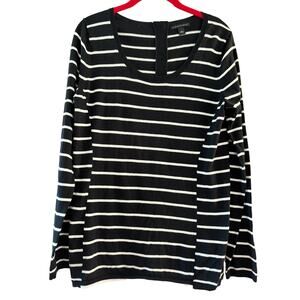 Banana Republic Striped Black White Cotton Button Back Sweater Size Large